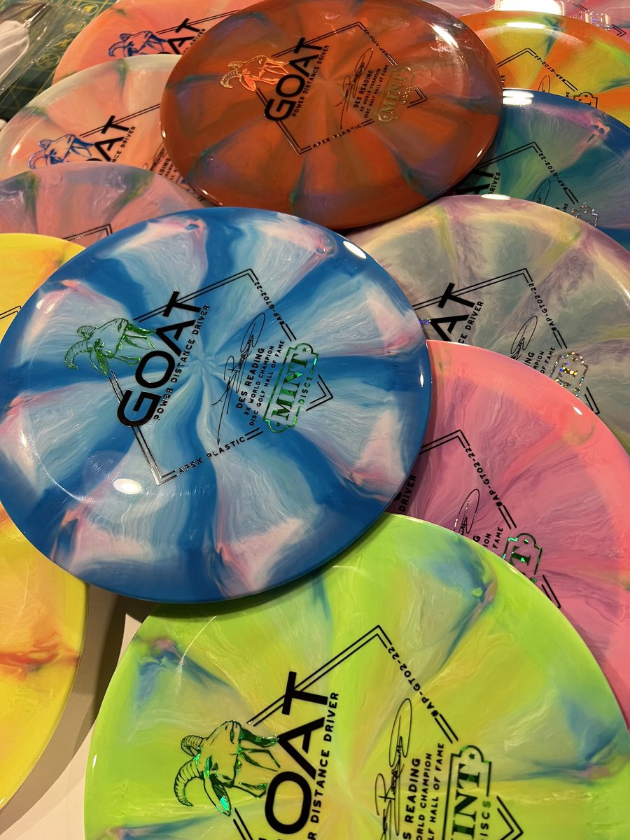 bombproof's tweet image. The next generation of Des Readings Signature Disc, the Apex Goat, Swirly style! Is live of the site!!! These Goats have a little bit more dome than previous runs and is being described as Mint’s farthest flying disc!…… #3cdiscs #mintdiscs #staymint #mint #goat #discgolf