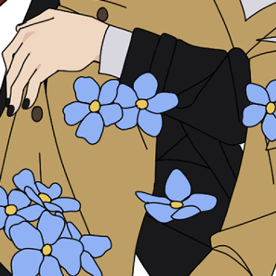 1girl solo flower blue flower simple background black nails long sleeves  illustration images