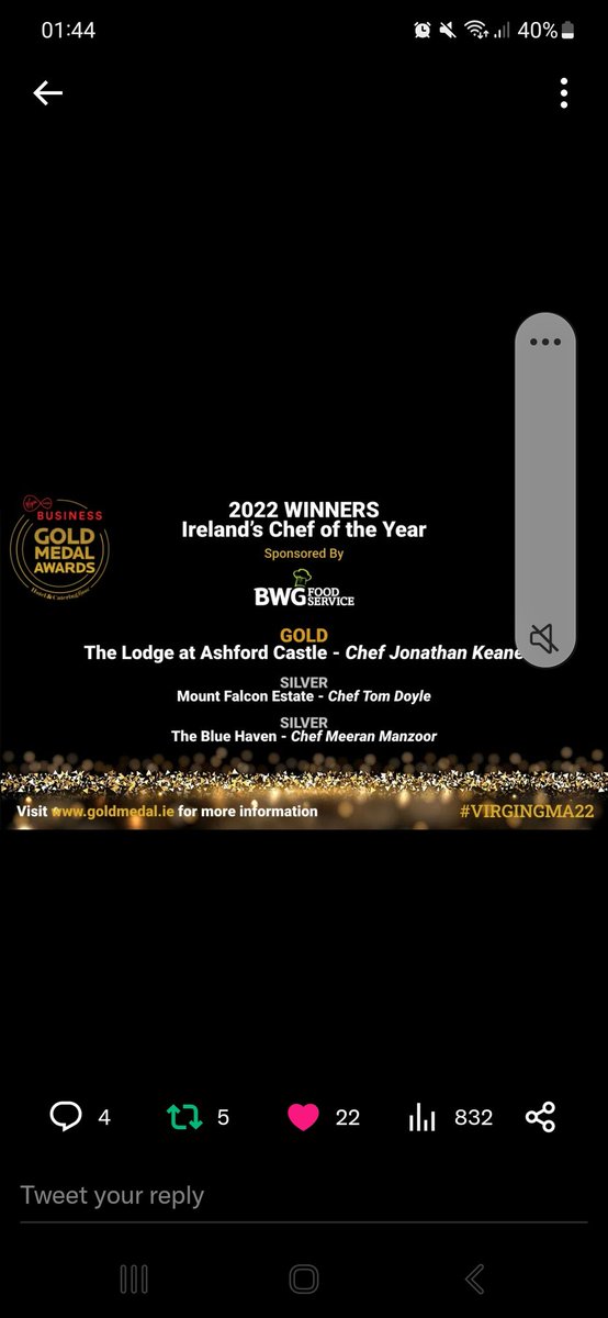 Jonathan @ the Lodge at Ashford Castle (@jfkeane79) on Twitter photo Absolutely delighted to pick up Ireland's Chef of the Year on behalf of the team <a href="/TheLodgeAshford/">The Lodge at Ashford</a> <a href="/red_carnation/">Red Carnation Hotels</a> #VirginGMA22 Absolutely delighted to pick up Ireland's Chef of the Year on behalf of the team <a href="/TheLodgeAshford/">The Lodge at Ashford</a> <a href="/red_carnation/">Red Carnation Hotels</a> #VirginGMA22