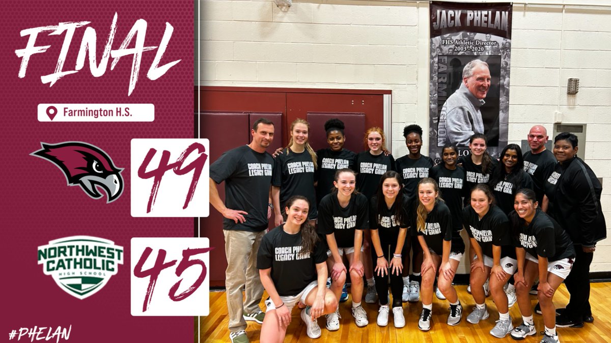 The Farmington Girls Basketball team defeated Northwest Catholic, 49-45 in a tightly contested game. 

Prior to the start of the game, the FHS and NWC communities honored Jack Phelan, the beloved former Athletic Director at FHS who passed away in 2020. 

We miss you!

#Phelan