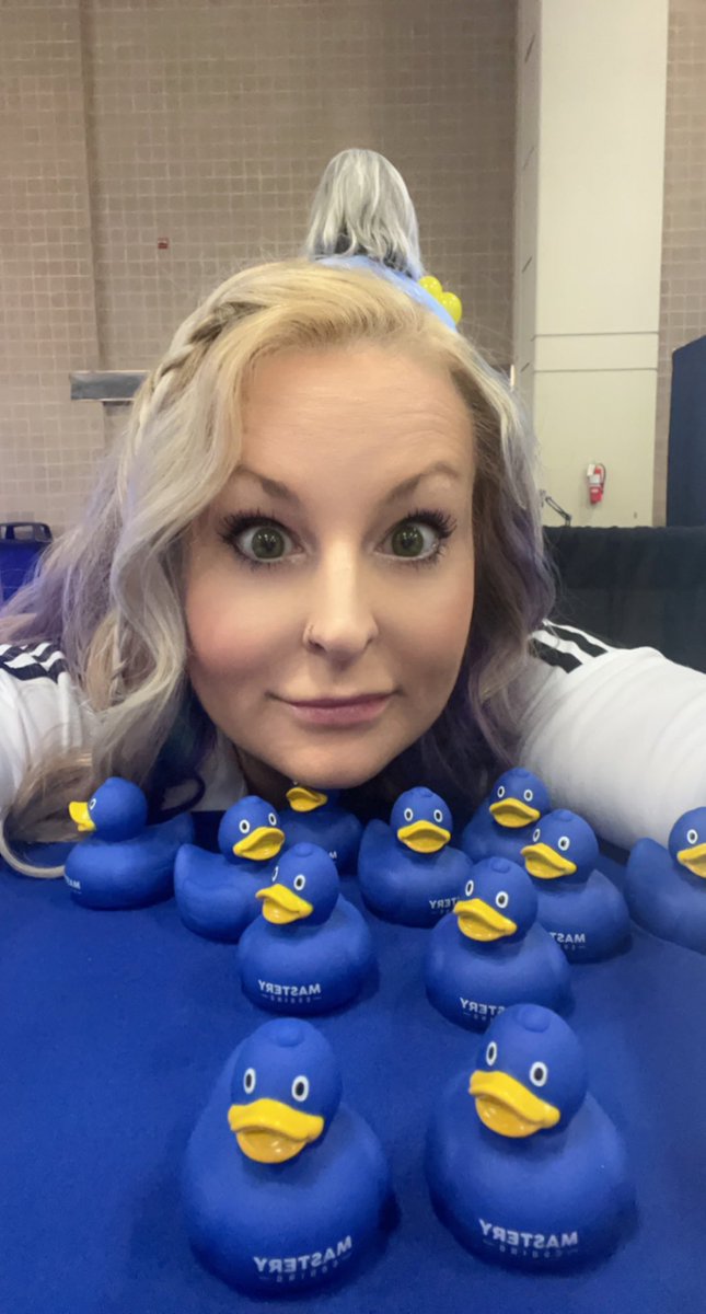 DocKatniss's tweet photo. Amazing day @tcea w my pals Anji & Sabrina! Ohโฆ andโฆ #Codietheduck! I feel so lucky to be a part of the @USAELesports & change the lives of students!! If you are here at #tcea come by and see me in the Expo! #USAEL #esports #k12 #TCEA23 #stem #cte #coding #gaming ๐ฎ๐น๏ธ https://t.co/SgrVCTBU1B