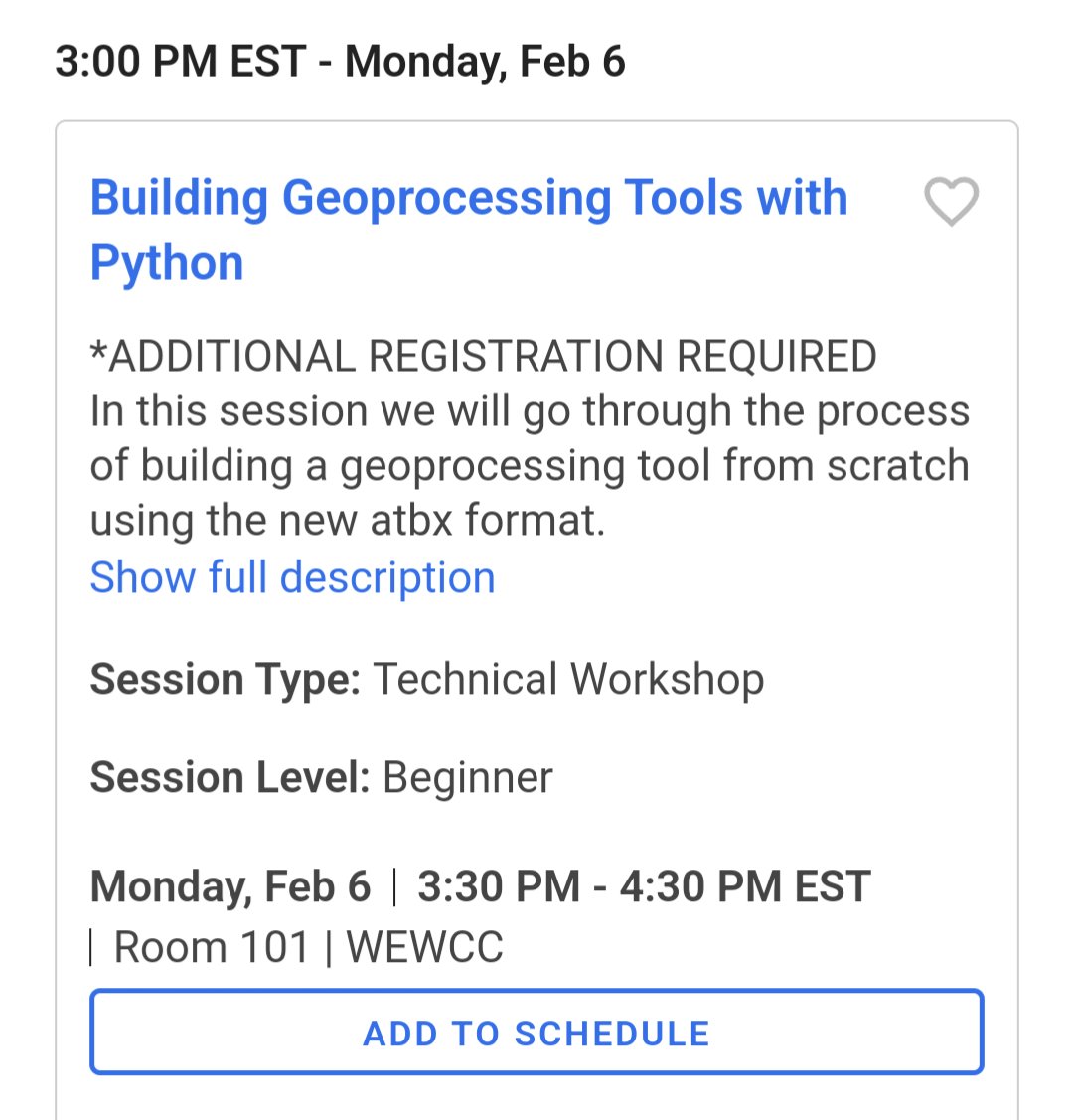 achapkowski's tweet image. I'll be doing three sessions about #arcpy and the ArcGIS API for Python at #esri #FedGIS this year. Hope to see you there!