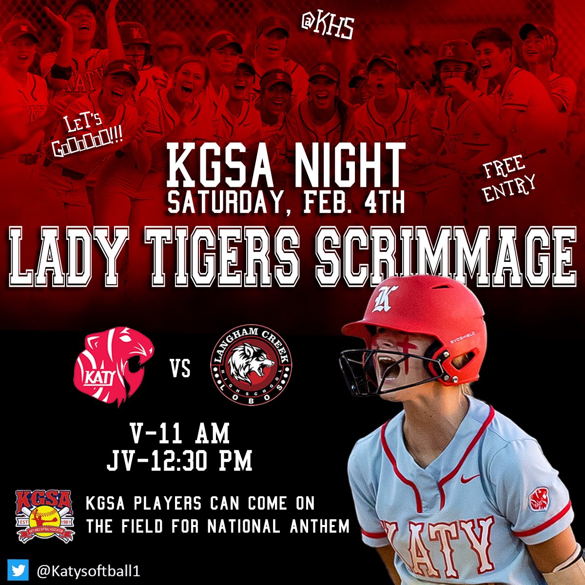 KGSA! Wear your jersey and join us for some Katy Softball!