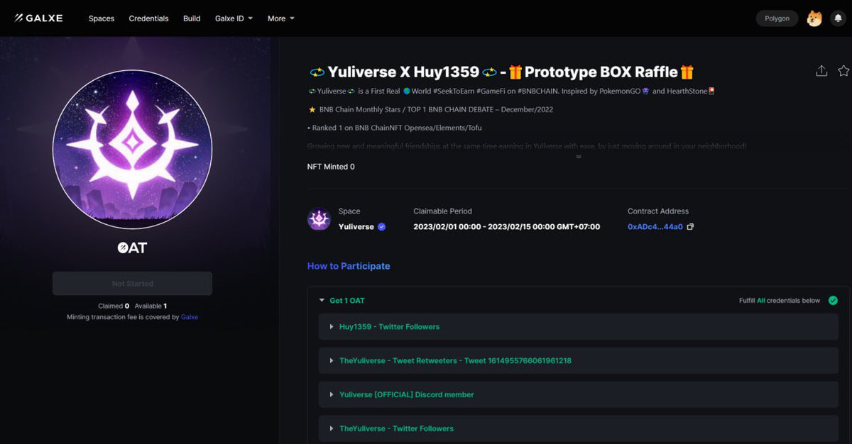 Huy1359's tweet photo. 🎁 Claim OAT Yuliverse X Huy1359 Prototype Box Raffle

👀 Thời gian kết thúc: 15/2

🔑 Link hoàn thành các task: https://t.co/AMCV48birQ

🔓OAT Holder sẽ tham gia vào Giveaway 20 Prototype Box, mỗi Box sẽ có 1 NFT vật phẩm giá trị 30$/NFT. 

Sẽ update khi có kết quả https://t.co/7KIXGTG6lk