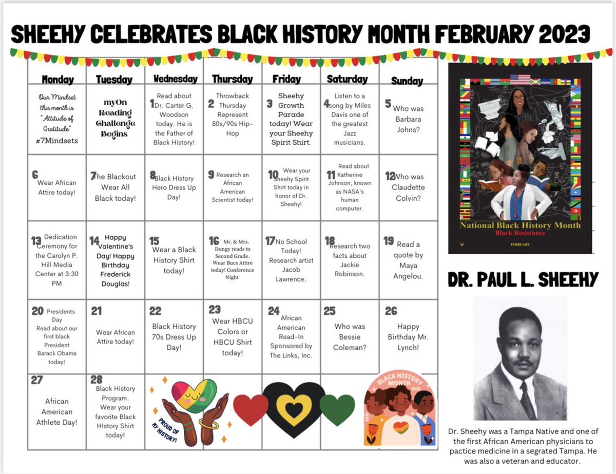 Sheehy Elementary is Black History! #CelebrateBlackHistory ❤️💚🖤