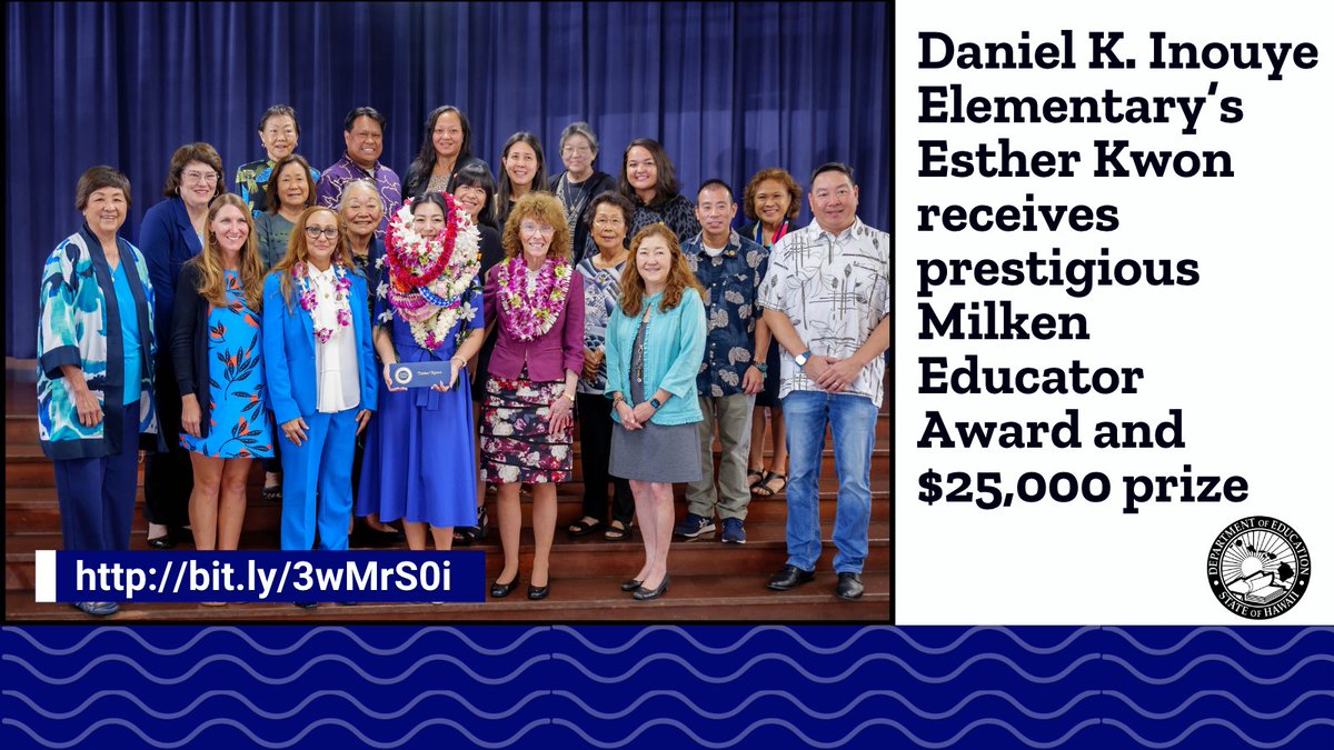HIDOE808's tweet photo. Daniel K. Inouye Elementary’s Esther Kwon receives prestigious Milken Educator Award and $25,000 prize

Read more: https://t.co/roM318nDUT https://t.co/NuZQ1xhCbV