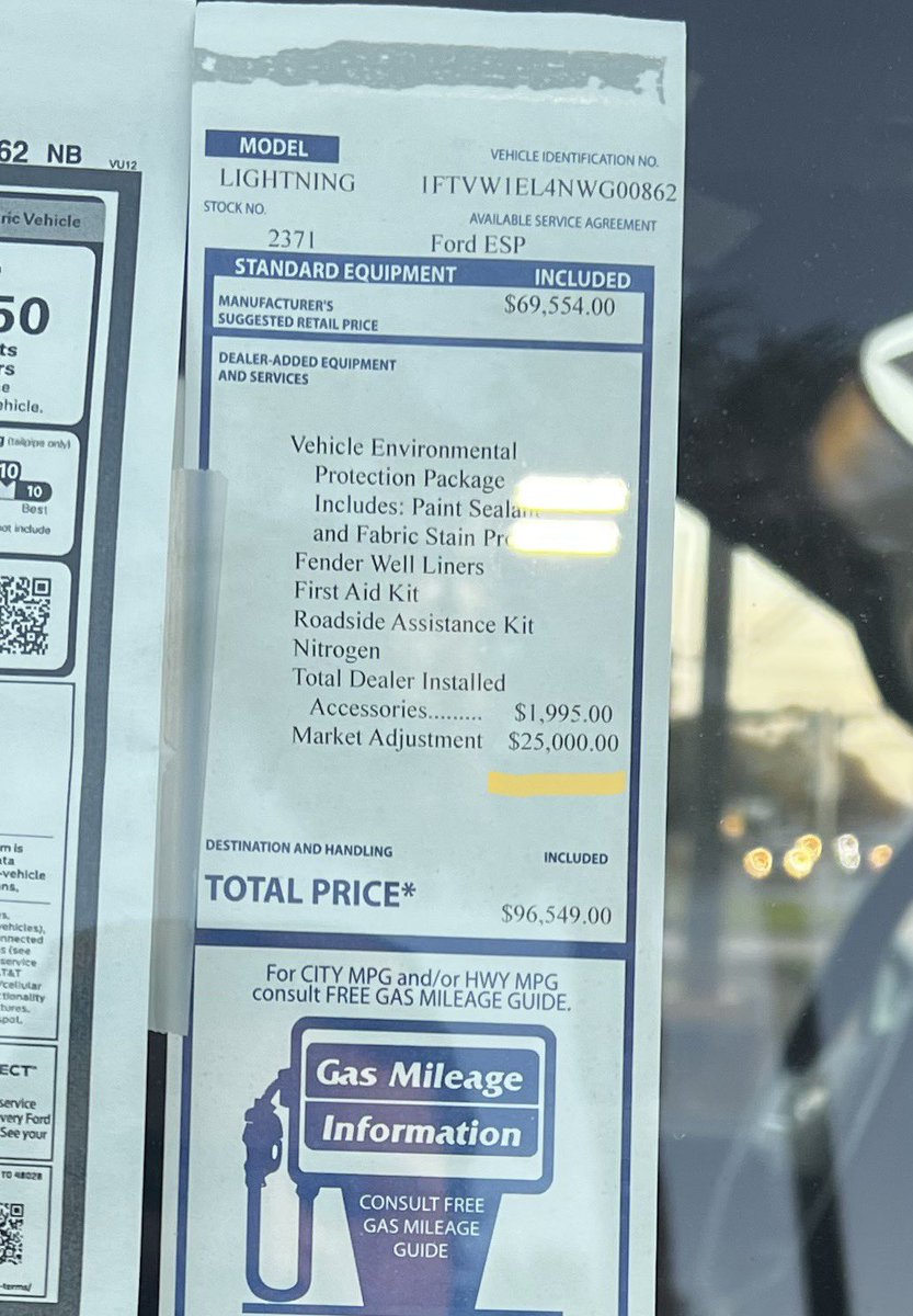 SBlaiseAuthor's tweet photo. @jimfarley98 as a stock holder I’m not sure how it makes sense for you to cut prices on EVs while still allowing your dealers to price gouge on them at the same time. Hold these dealers accountable or sell direct, but stop this madness. This was today at Gary Smith Ford. https://t.co/0hBYKHWaX2
