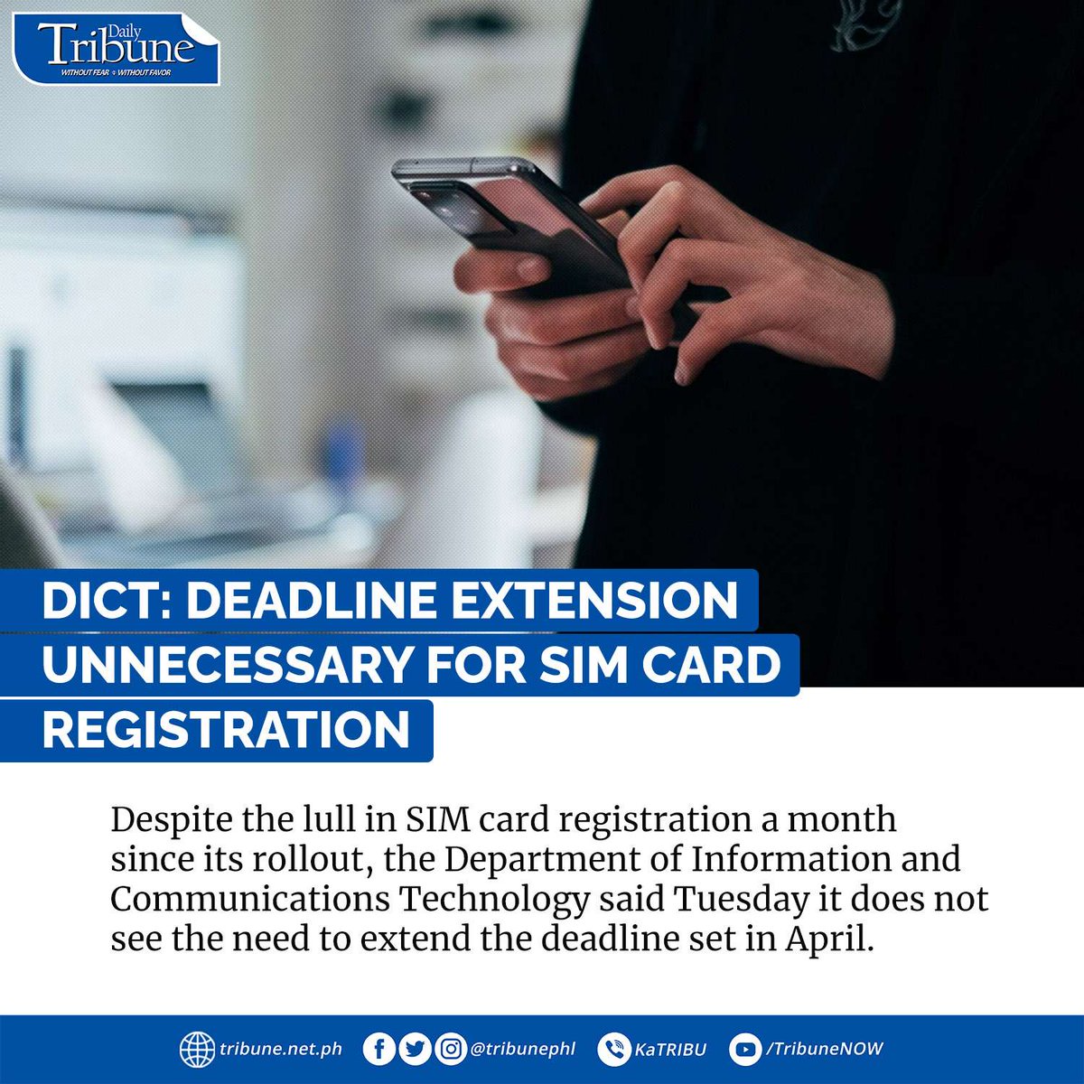 dyaryotirada's tweet image. “We are not yet looking at a possible extension,” Undersecretary Anna Mae Yu Lamentillo said in a text message on Tuesday.

Full story: tribune.net.ph/2023/02/01/dic…

#SimCardRegistration  
#DailyTribune