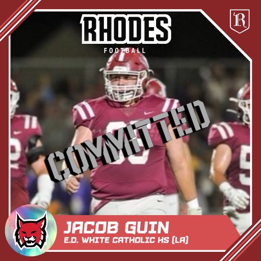 Jacob Guin (@jacobguin65) on Twitter photo Committed!! Can’t wait to continue my career at <a href="/RhodesFootball/">Rhodes Football</a>
<a href="/coachrichduncan/">Rich Duncan</a> <a href="/CoachBrown60/">Antonio Brown</a> <a href="/Coach_DiLella/">Christopher DiLella</a> <a href="/KyleLasseigne/">Kyle Lasseigne</a> <a href="/ChiassonGrant/">Grant Chiasson</a> <a href="/RecruitLouisian/">Recruit Louisiana™️</a> <a href="/PrepRedzoneLA/">Prep Redzone Louisiana</a> Committed!! Can’t wait to continue my career at <a href="/RhodesFootball/">Rhodes Football</a>
<a href="/coachrichduncan/">Rich Duncan</a> <a href="/CoachBrown60/">Antonio Brown</a> <a href="/Coach_DiLella/">Christopher DiLella</a> <a href="/KyleLasseigne/">Kyle Lasseigne</a> <a href="/ChiassonGrant/">Grant Chiasson</a> <a href="/RecruitLouisian/">Recruit Louisiana™️</a> <a href="/PrepRedzoneLA/">Prep Redzone Louisiana</a>