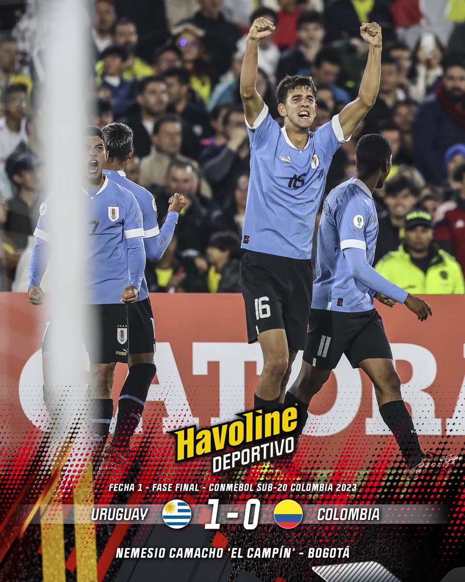 havolinedeport's tweet photo. 🔵¡AGÓNICA VICTORIA DE LA CELESTE!🔵

#Uruguay derrotó por la mínima diferencia a #Colombia, en el cierre de la primera fecha de la Fase Final de la #ConmebolSub20.

⚽️Facundo González marcó el único gol.

#FaseFinal #Fecha1 #URUvsCOL #CreeEnGrande https://t.co/tmAw1e5us4