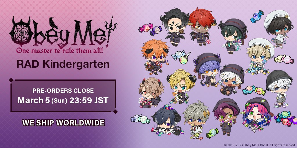 animateInternat's tweet photo. 📣NEWS📣
Hey #ObeyMe! fans check out our new RAD Kindergarten collection! It features all your favorite characters as cute kindergarteners! 

Featuring:
😈Badges
😈Pouches
😈Acrylic Stand/Key Chains

BUY: https://t.co/mziAhWKB4i
※海外ＨＰのため日本ＩＰからのアクセス不可

#otome https://t.co/iQcUwW7xvL