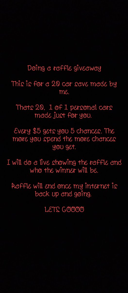 Lets do a raffle. Read the pic for all the info. 

Paypal.me/ItsOV101

CashApp $SlummyNation731