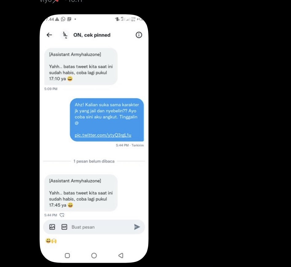 ahzadmin's tweet photo. SEKELAS INFO ✅

Jika kalian mengalami hal seperti ini, ini amat sangat wajar ya, artinya base lagi ramai, demi kebaikan base jadi pasti akan dibatas.
Solusinya tinggal resend menfess aja ya guys seperti petunjuk yg kalian dapat masing - masing (c) https://t.co/7fHwVO69lN
