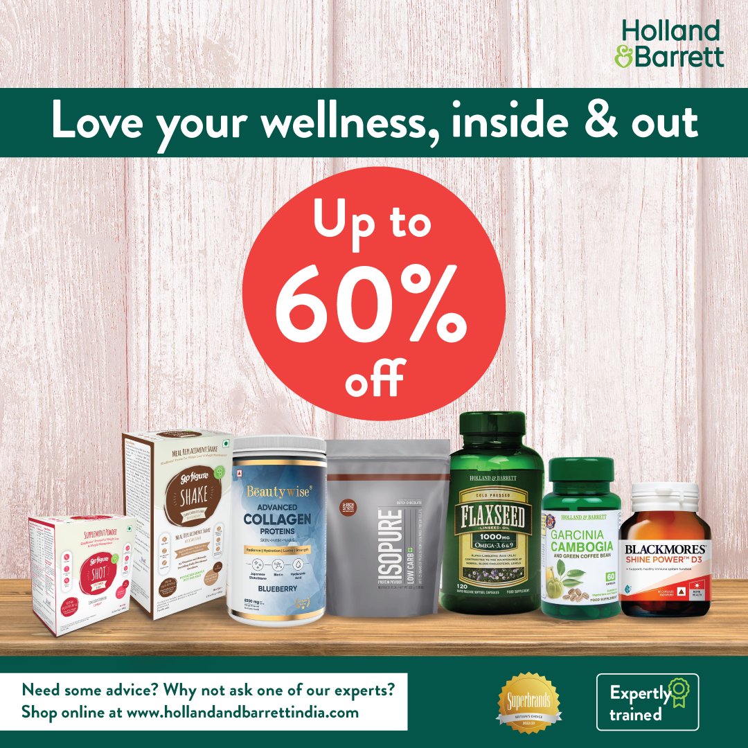 Take care of your wellness from inside and outside! Now, get up to 60% off on wellness supplements. 
Visit the nearest Apollo Pharmacy today. #ApolloPharmacy #NutritionAndSupplements #HollandandBarrettIndia #UpTo60%Off