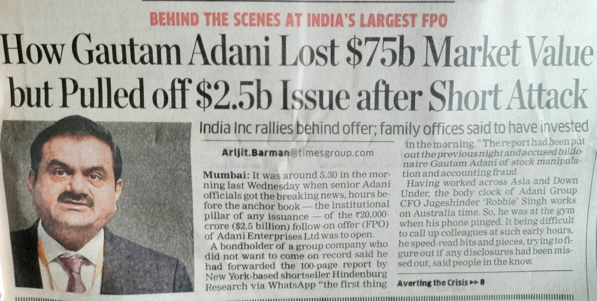 Must read: How <a href="/gautam_adani/">Gautam Adani</a> lost  $75 b but pulled off India's largest #FPO.  By <a href="/arijitbarman76/">arijit barman</a> #HindenburgReport #AdaniFPO