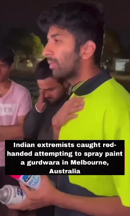 SikhPA's tweet photo. *INDIAN VANDALS CAUGHT RED-HANDED AMID ATTEMPTS TO DISRUPT KHALISTAN REFERENDUM*

Read for more on incidents in Melbourne (Australia) including:
- Anti-Sikh criminals caught in action
- Australia's ongoing Hindutva violence issue
- Similar cases in Canada
https://t.co/f7DHnPjpoj https://t.co/YEJEBb3d8w