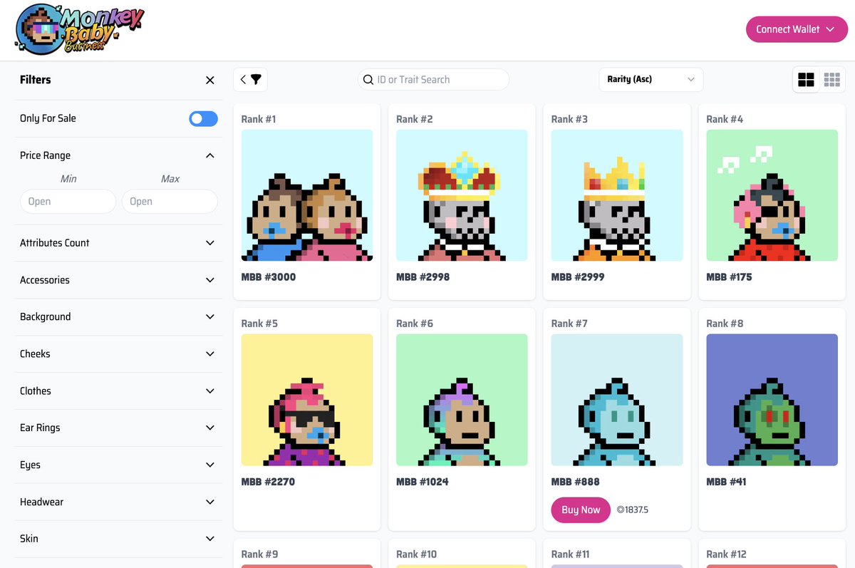 thokvibe's tweet image. Most collections have some semblance of "rarity" - from attributes like skins, headwear, &amp;amp; background to actual numerical rankings.

@MonkeyBabyBiz has all of this on its own rarity site, but often times there's more of an implied "community rarity".

1/