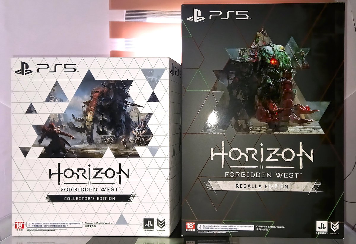 Mystreek's tweet photo. I was saving  for these boys since February last year &amp; I'm so glad I manage to snag a Regalla Edition (didn't realize that the RE box would be that big! 😭) 

And yes I'm definitely wearing the focus replica atm 😅

#HorizonForbiddenWest https://t.co/kvWAfO2WW0