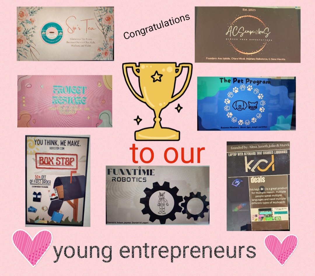 Applying our Financial Literacy skills  to starting our business! Creative ideas for logos, advertisements, and business cards, excellent Sales Pitch of both products and services, and detailed calculations of interest charged on loans, profit, net and disposable income.