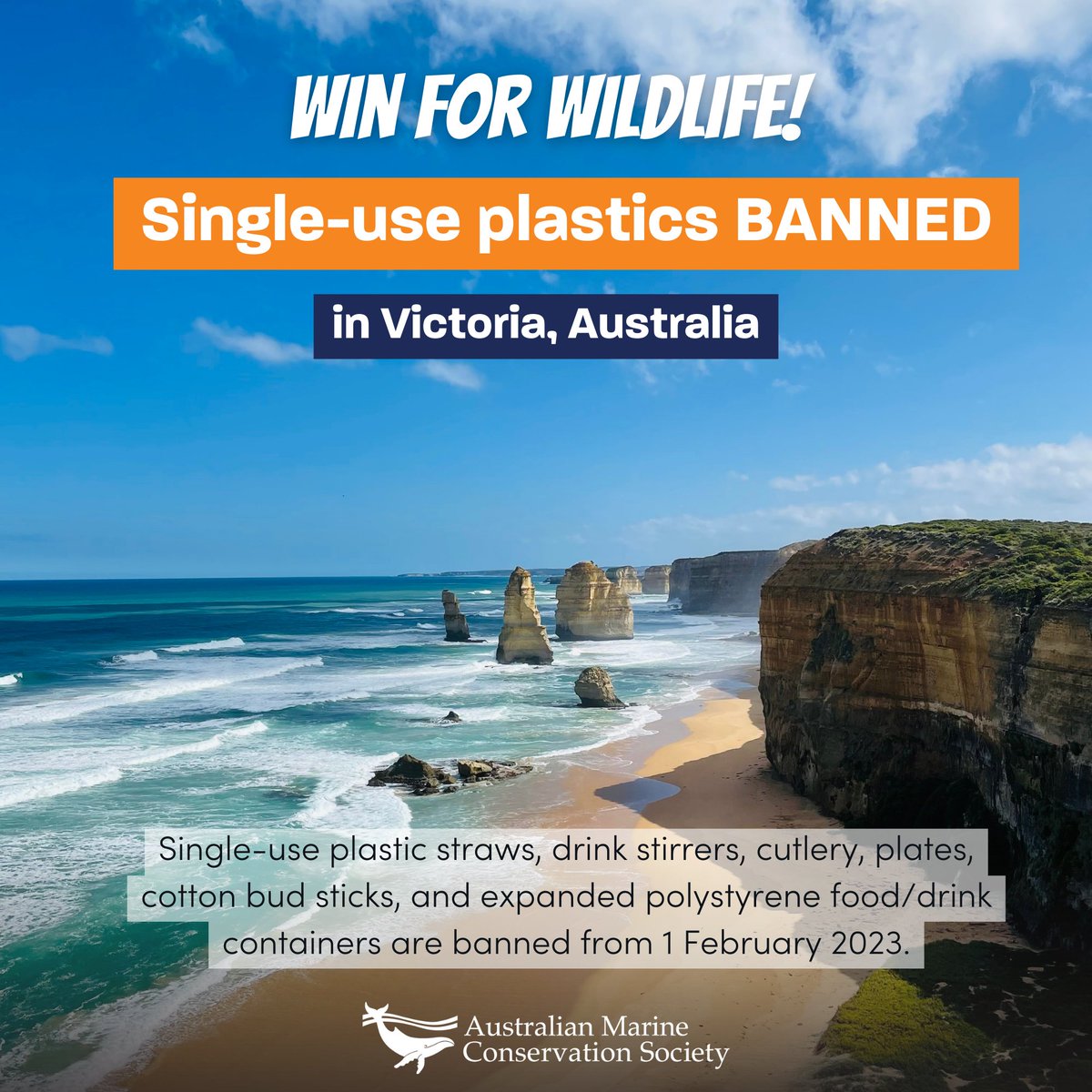 AustMarConsSoc's tweet photo. Victoria's ban on single-use plastics starts today!
This wouldn't have happened without tens of thousands of ocean lovers who demanded action to protect our vulnerable whales and seabirds. Thank you!💙 

For more info: https://t.co/x5imY3WxCA https://t.co/chHILtzWtA