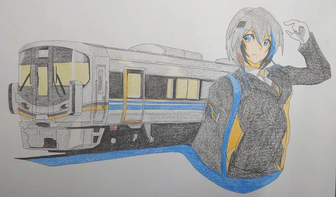 #225系 #Aシート #鉄道 #鉄道擬人化 #新快速 話題の\ウソ電/なAシート車/225系[クモハ224-700形]を描きました～キハ122.127をベースに製造された座席指定車!意外と似合う! 