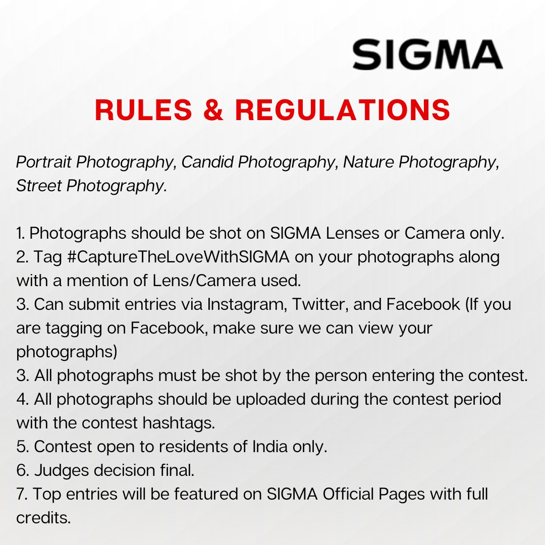 Sigma_India's tweet photo. This February, SIGMA India brings you #CaptureTheLove contest. Swipe to know more.
Hurry up and submit your entries before 15th February 2023.
#SIGMACaptureTheLove #CaptureTheLove #sigmaphotoindia #sigmacontest https://t.co/DAF9NBY3My