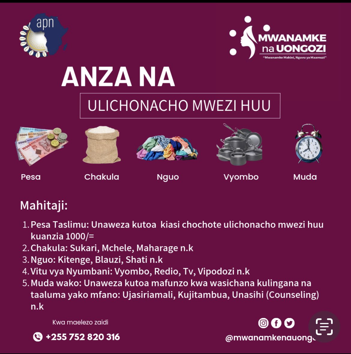 Kuelekea mwezi wa Wapendanao Mwanamke na Uongozi tunapenda kuwakaribisha kwenye kampeni yetu ya Anza na Ulichonacho kwa kuonyesha upendo kwa kugusa na kubadilisha maisha ya wanawake wenye uhitaji kwa kuchangia chochote ulichonacho.
#AnzaNaUlichonacho