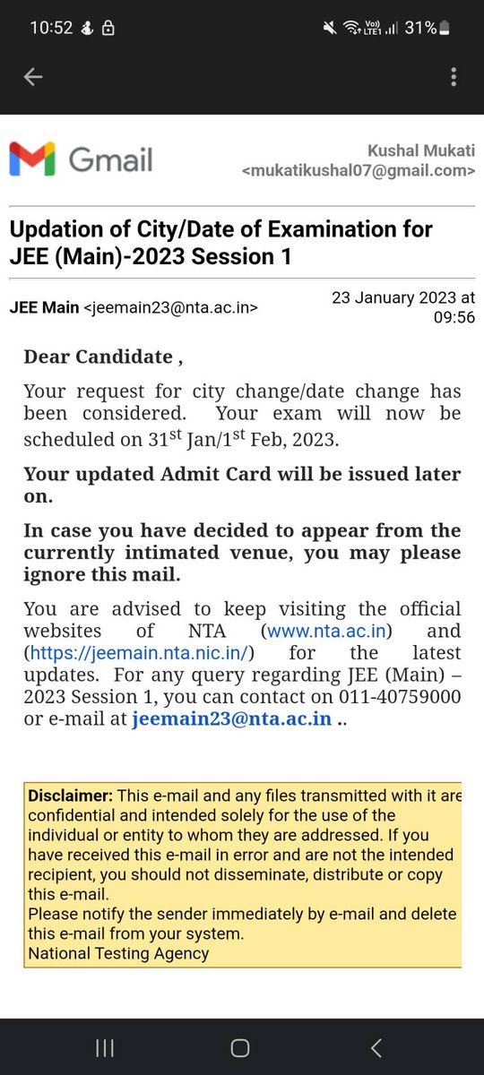 KushalMukati's tweet photo. @DG_NTA 
Plz Issue me my admit card 
2 years of hardwork in vain
Last day of exam..
Application number 230310798352 https://t.co/VKzQMvZrkG