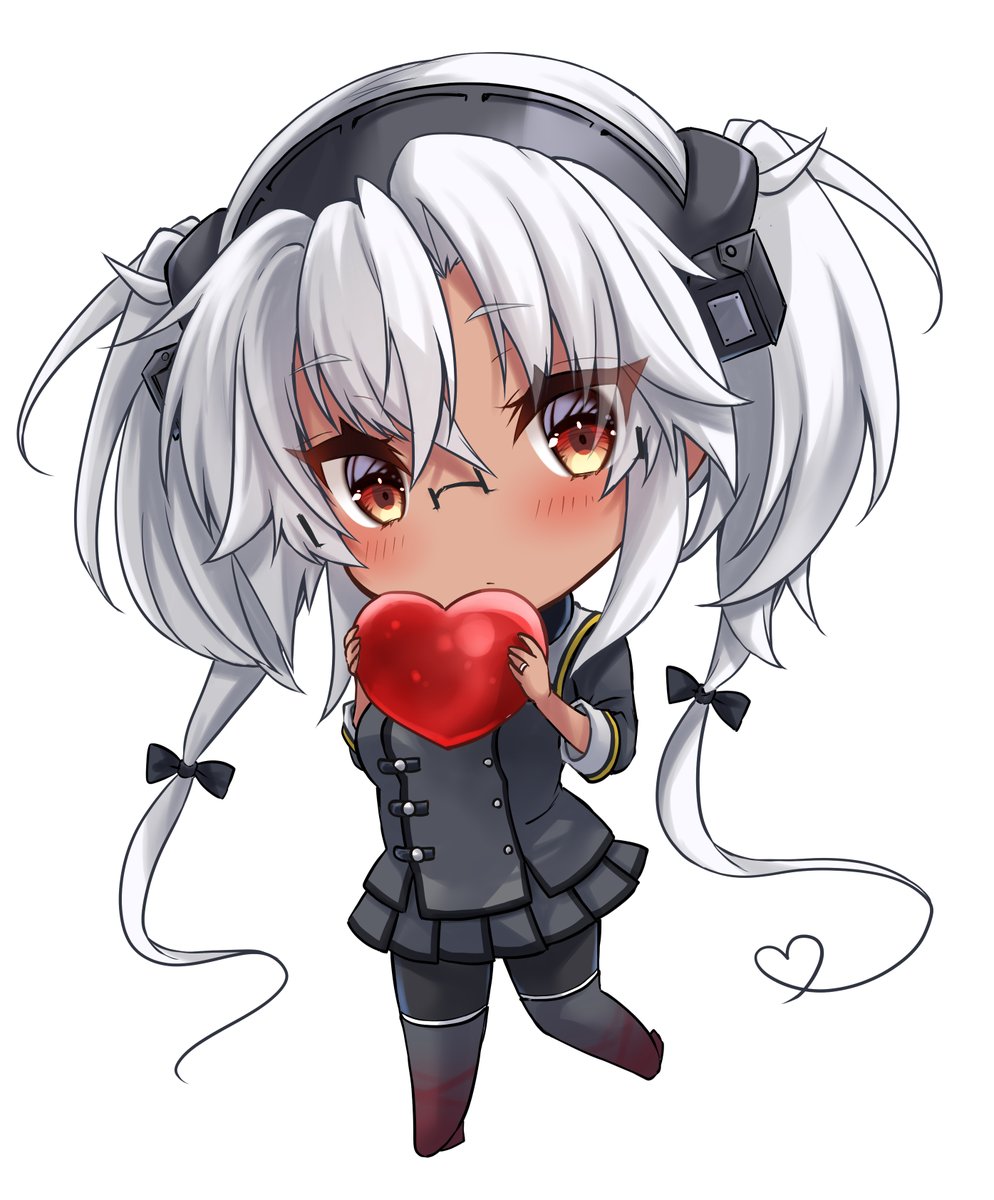 musashi (kancolle) ,musashi kai ni (kancolle) 1girl solo chibi dark skin dark-skinned female glasses twintails  illustration images