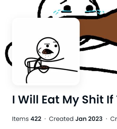 We are currently 422 / 10000 minted. I've talked to my advisors (me) and we (I) might make it easier standby. 

u can still mint 1 for free rn 
iwilleatmyshit.com

contract
etherscan.io/address/0xe0ee…

#FreeMint #mintingNow #NFT #NFTs