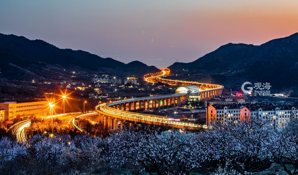 The car lights and street lights reflect the Laoshan District urban night scene.