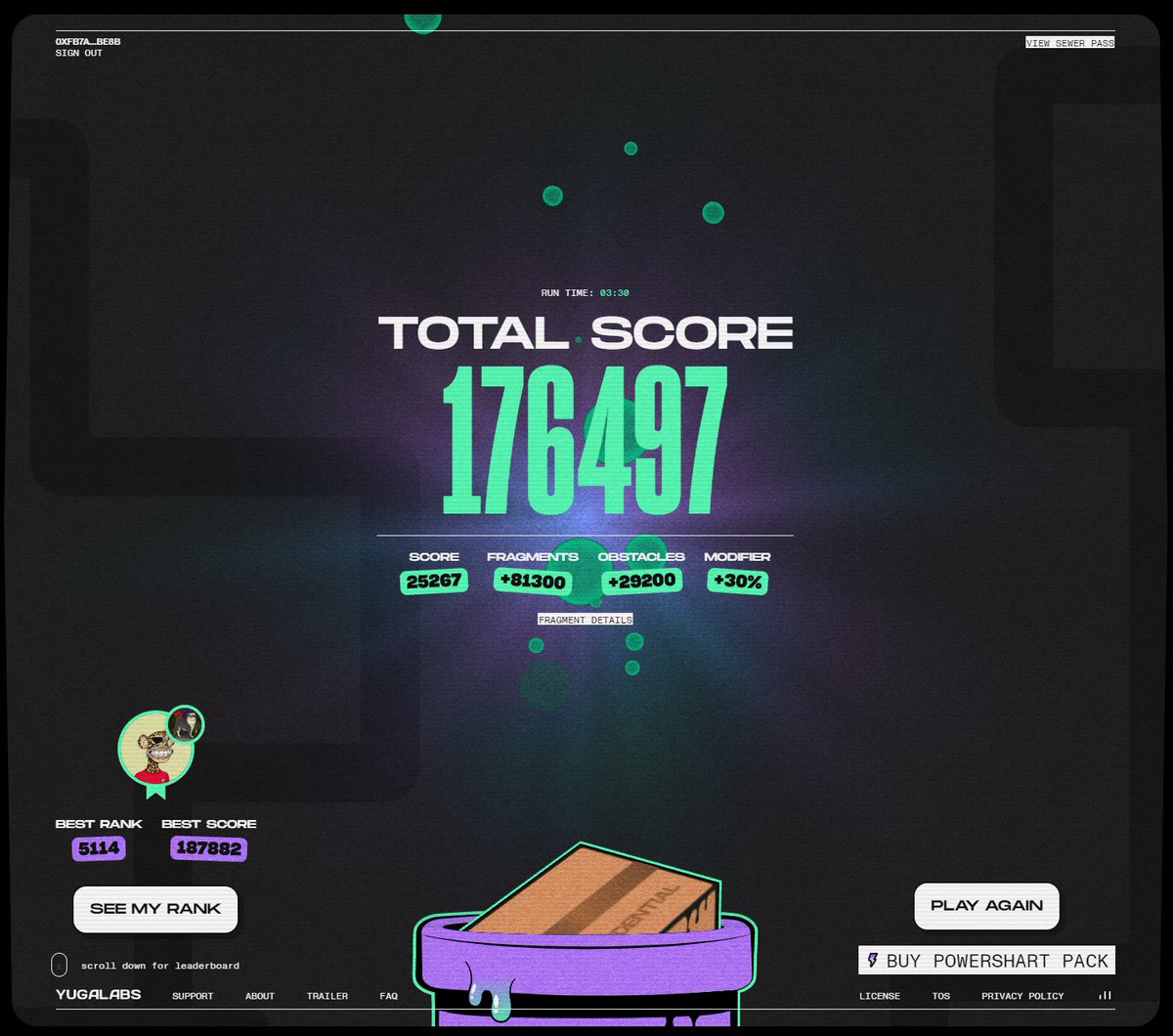 othernaut's tweet photo. Boom! New PR 176k #DookeyDash tier 4 without Powersharts!

Let's goooo! @BoredApeYC https://t.co/4aI3YK4kDG