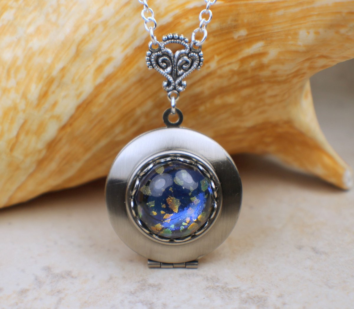 Blue Glass Opal Locket, Small Photo Locket, Photo Locket Necklace, Picture Locket, Keepsake Photo Locket, Wedding Photo Locket tuppu.net/5d7d8f44 #Etsy #Charsfavoritethings #BlueGlassOpal