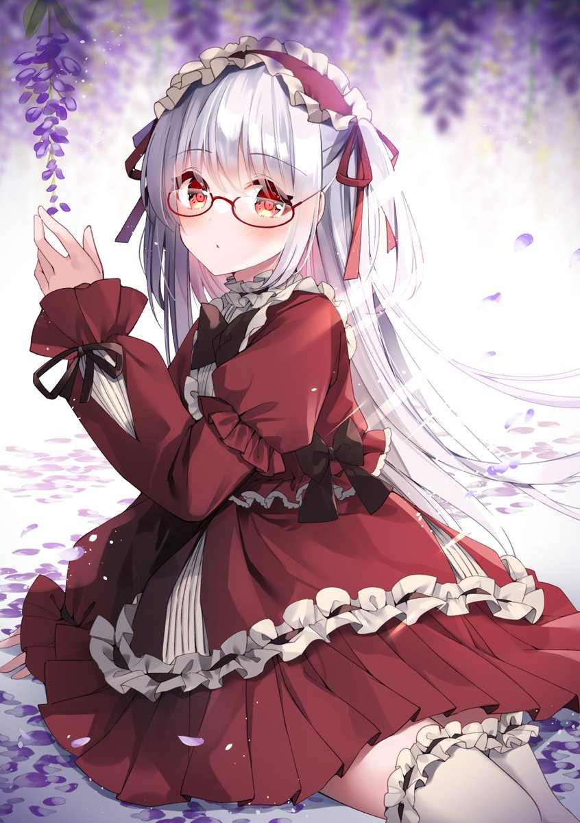 1girl solo glasses red eyes red dress dress red-framed eyewear  illustration images