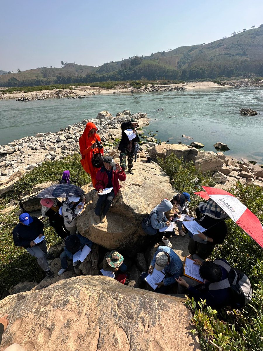 seameospafa's tweet photo. Field training in Pak Lai, Xayabouli province, #Laos taking place this week with Dr. Noel Tan representing #SPAFA. After learning about principles of rock art recording, participants record an actual #rockart site in the middle of the Mekong river. #seameospafa #archaeology https://t.co/MGZAUfAqI2