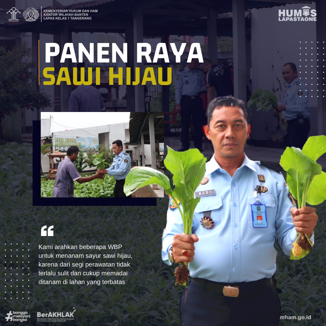 Lapastaone01's tweet photo. Tangerang – INFO_PAS Upaya pembinaan oleh Lapas Kelas I Tangerang Kanwil Kemenkumham Banten untuk meningkatkan kualitas Warga Binaan Pemasyarakatan (WBP) terus dilakukan, bahkan di lahan yang terbatas pun bisa dimanfaatkan untuk melakukan pembinaan penanaman sawi hijau. https://t.co/Zux0pluC2m