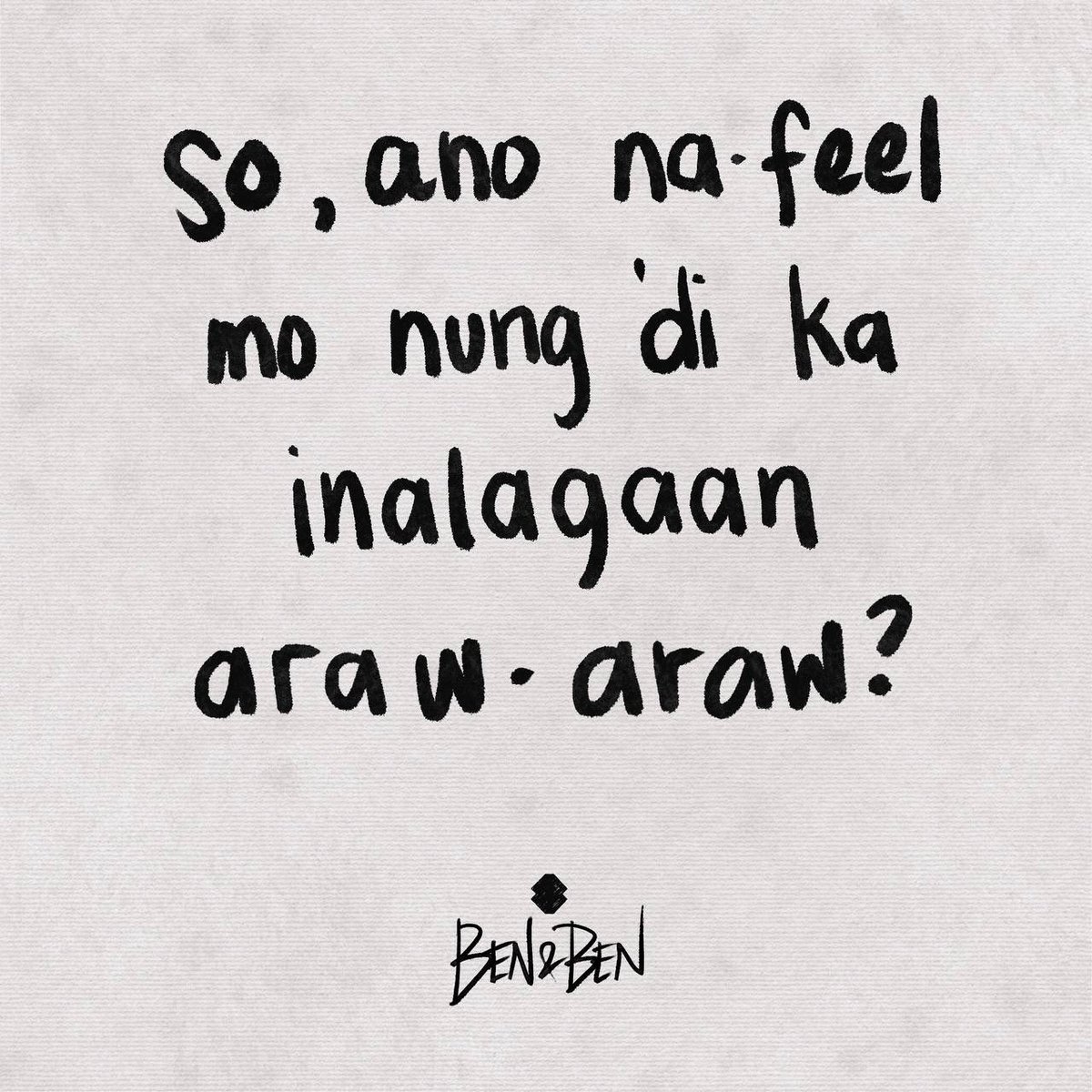 BenAndBenMusic's tweet image. So, ano na-feel mo nung ‘di ka inalagaan araw-araw? 

Share niyo naman using #ArawArawHugot 
Best answers will be shared!