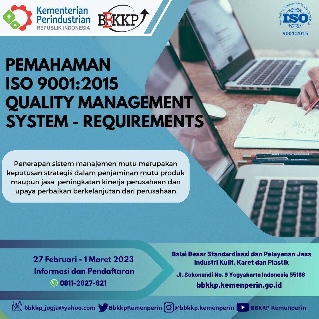 BbkkpKemenperin's tweet image. Hallo sobat industri..

Ikuti pelatihan Pemahaman ISO 9001:2015 Quality Management System yang akan diselenggarakan oleh BBSPJIKKP pada tanggal 27 Februari - 1 Maret 2023

Informasi lebih lanjut silahkan hubungi kami via WA/Tlp 0811-2827-821

#kemenperin #bbkkp #iso9001 #mutu