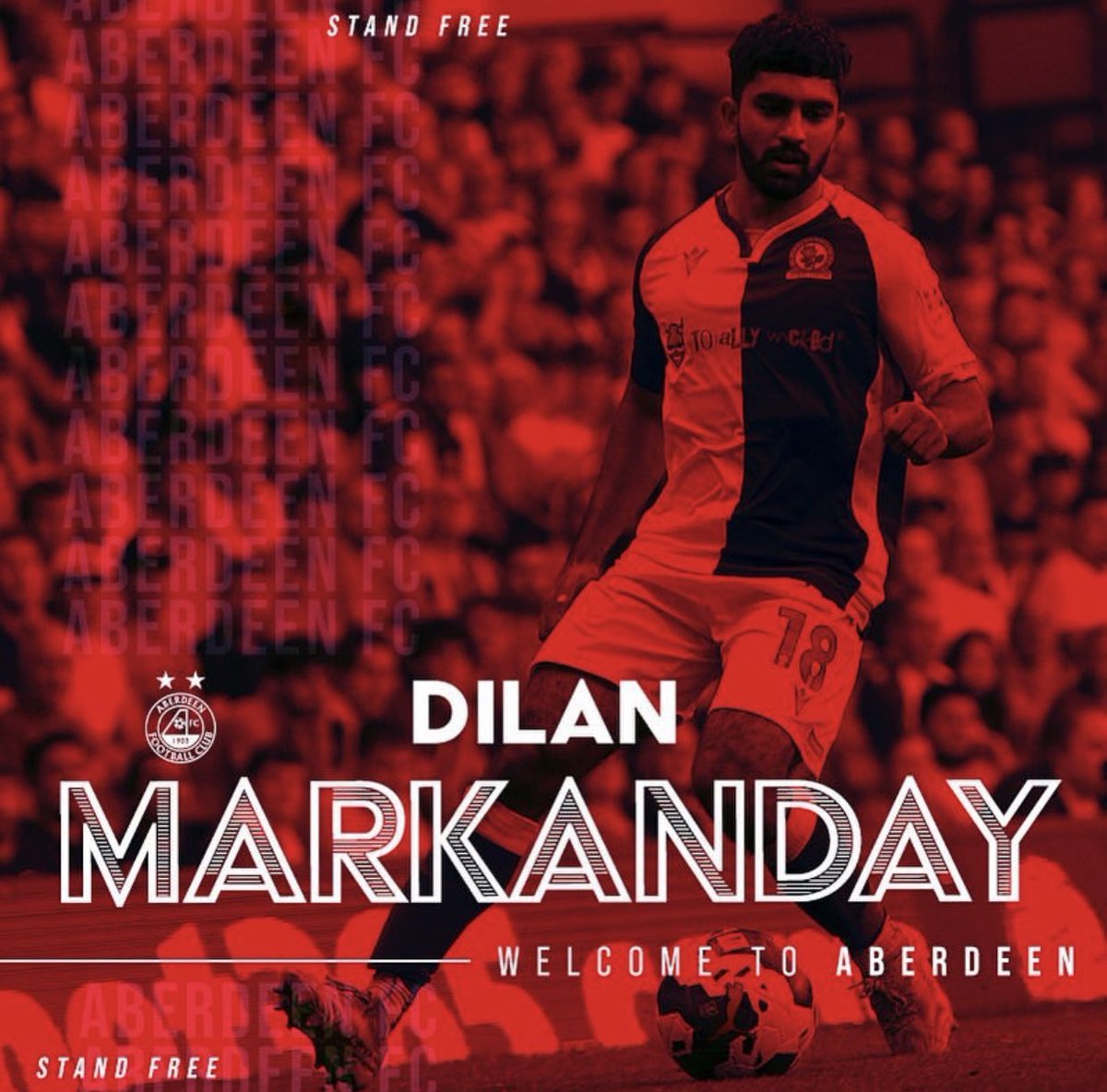 MondoCalcio_it's tweet photo. Dilan Markanday, attaccante inglese classe 2001, è ufficialmente un nuovo calciatore dell’Aberdeen FC. Arriva dal Blackburn Rovers in prestito secco fino al termine della stagione. #Calciomercato #AberdeenFC #Markanday #BlackburnRovers https://t.co/y7OtzDhLHm