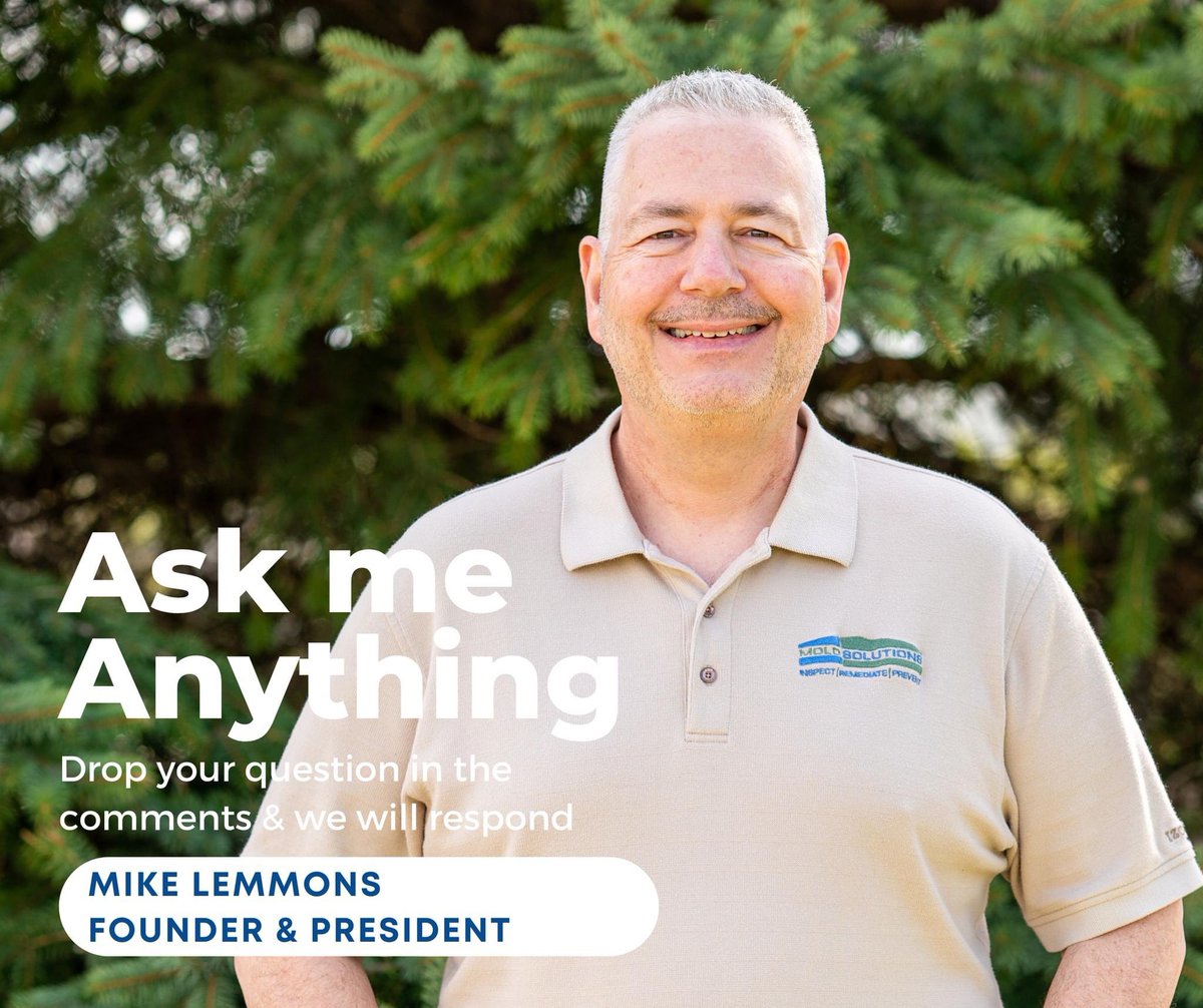 Mold_Solutions's tweet photo. We want to hear from YOU! As the Founder &amp; President of Mold Solutions in Chicago and St. Louis, I would like to open up the dialogue to answer your lingering questions related to household mold, entrepreneurship and more. 

#MoldSolutions #moldprevention #moldremediation https://t.co/R0G6EUSbXA