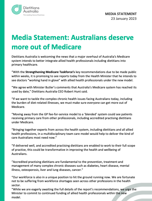 Lauren Ball (@proflaurenball) on Twitter photo Along with <a href="/dietitiansaus/">Dietitians Australia</a>, I welcome news that an overhaul of Aus’s Medicare system intends to better integrate #alliedhealth profs into #primaryhealthcare. To tackle the complex #chronichealth issues Aussies face, we need to ensure better access to care bit.ly/3HrR56q Along with <a href="/dietitiansaus/">Dietitians Australia</a>, I welcome news that an overhaul of Aus’s Medicare system intends to better integrate #alliedhealth profs into #primaryhealthcare. To tackle the complex #chronichealth issues Aussies face, we need to ensure better access to care bit.ly/3HrR56q