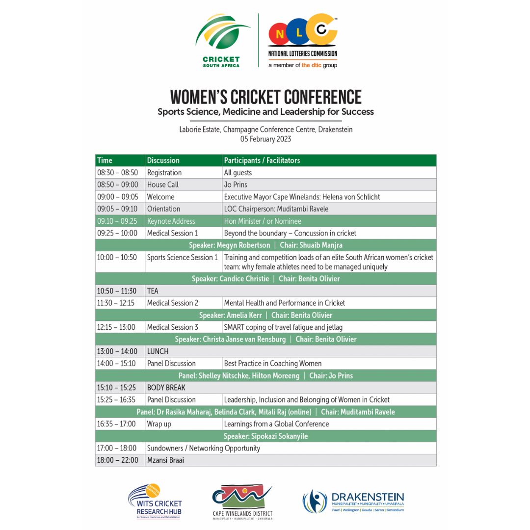 Wits Cricket Research Hub (@witscricketrh) on Twitter photo Meet more off our Women’s Cricket conference speakers.
Take a peek at our jam-packed conference programme and join in our excitement.
Register for this conference on 4 Feb 2023 redcap.link/conference-onl….
#womenscricket #womeninsport <a href="/OfficialProteas/">Cricket South Africa</a> Meet more off our Women’s Cricket conference speakers.
Take a peek at our jam-packed conference programme and join in our excitement.
Register for this conference on 4 Feb 2023 redcap.link/conference-onl….
#womenscricket #womeninsport <a href="/OfficialProteas/">Cricket South Africa</a>