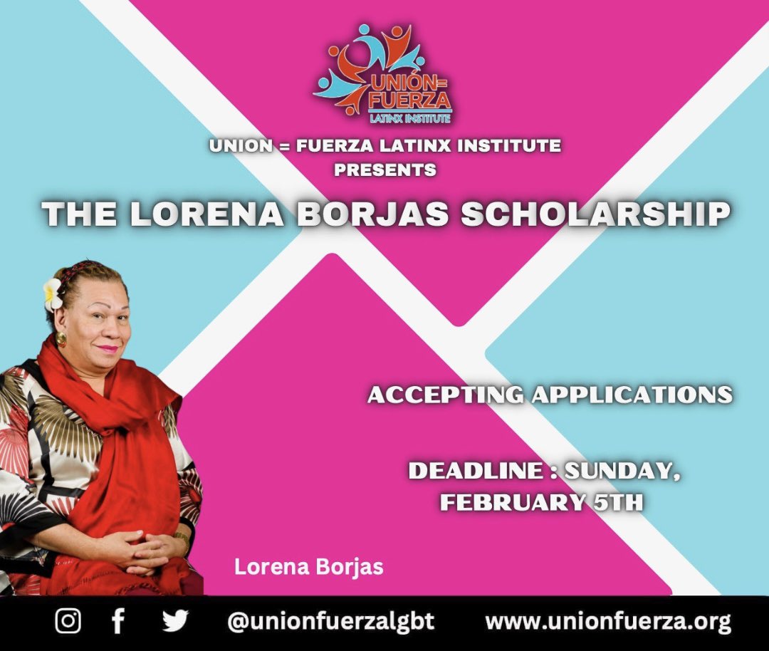 UnionFuerzaLGBT's tweet photo. 🚨🏳️‍⚧️🌈La Beca Lorena Borjas está creada a hacer esta conferencia accesible a nuestra familia LGBTQIA2S+ Latinx.

The Lorena Borjas Scholarship is intended to make this conference accessible to our LGBTQIA2S+ Latinx family. https://t.co/nHH7fXdmeB