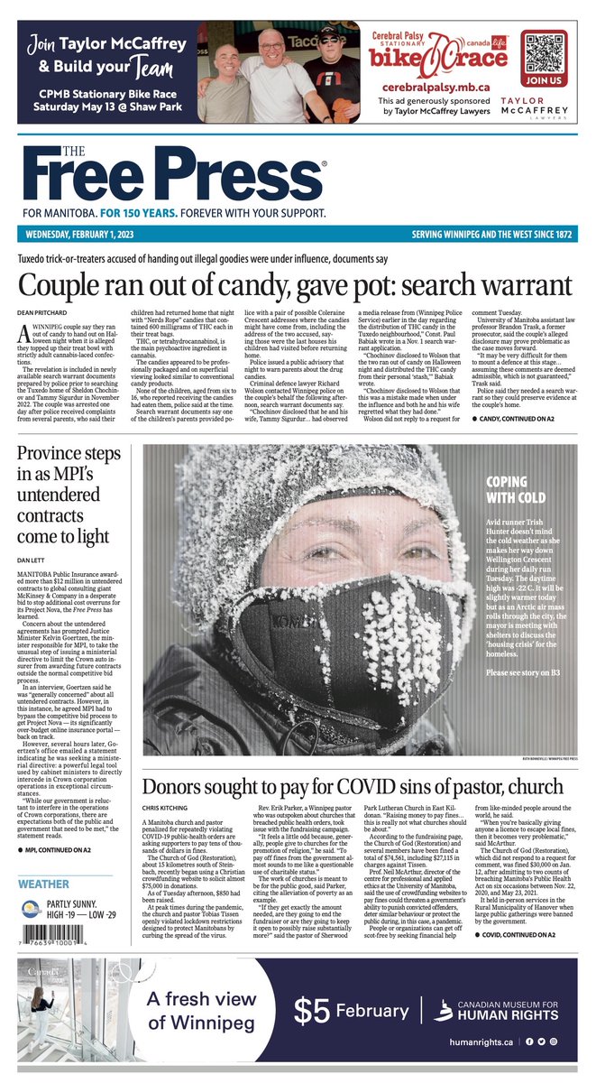Couple ran out of candy, gave pot: search warrant on the front of Wednesday's <a href="/WinnipegNews/">Winnipeg Free Press</a> #wfp