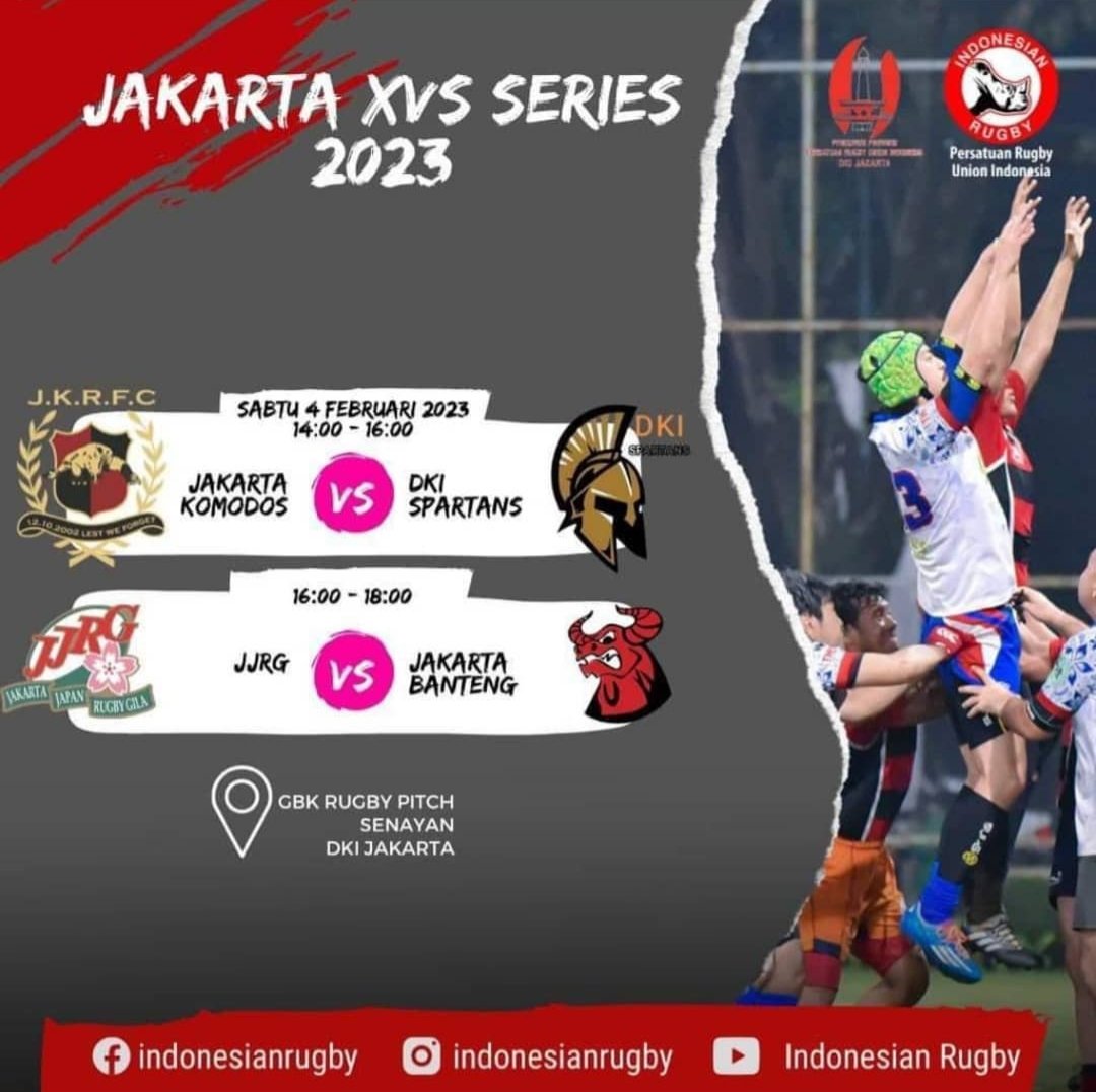 Tubrugers's tweet photo. Jakarta XVs Series is BACK!...

Setelah vakum 3 tahun lamanya, turnamen antar klub rugby di Ibukota kembali jalan mulai 4 Februari nanti.

2 pertandingan akan dimainkan di GBK Rugby Field, Senayan. https://t.co/ZrpaYafzru