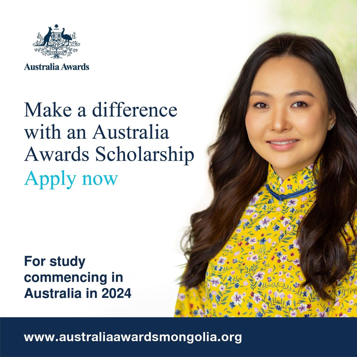 2024 оны Австралийн тэтгэлгийн цахим бүртгэл эхэллээ! Тус тэтгэлэг нь танд Австрали Улсын дэлхийн жишигт нийцсэн боловсролыг эзэмшиж, өөрийнхөө болон бусдын амьдралд эерэг өөрчлөлт бий болгох боломж олгоно. Дэлгэрэнгүй мэдээллийг australiaawardsmongolia.org цахим хуудаснаас авна уу.