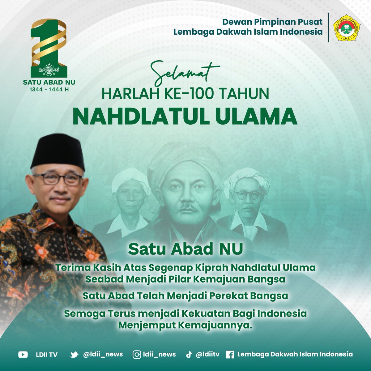 ldii_news's tweet photo. Seabad usia Nahdlatul Ulama (NU) @nahdlatululama  memberikan sumbangsih yang sangat besar terhadap perjalanan bangsa dan negara Indonesia. NU menjadi inspirasi bagi ormas-ormas Islam lain termasuk LDII, dalam berkontribusi terhadap bangsa.

#LDII #NU #nadhlatululama https://t.co/RhoFgWyfLt