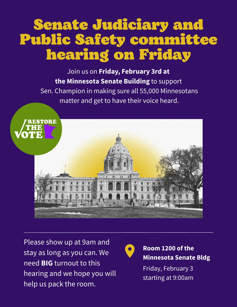 🚨This is not a drill🚨 TWO Big turnout events are taking place this week (Tmw &amp; Fri.)- Please show up and support! #RestoreTheVoteMN #Freedom2VoteMN #MNLeg