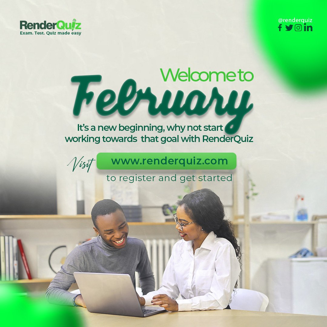Renderquiz's tweet image. It&apos;s a new beginning, let RenderQuiz assist you in achieving that goal in your online assessments and exams.
Visit: renderquiz.com to get started
#February2023 #onlineexam #onlinetest #onlinequiz #schools #TheLastOfUs #renderquiz
