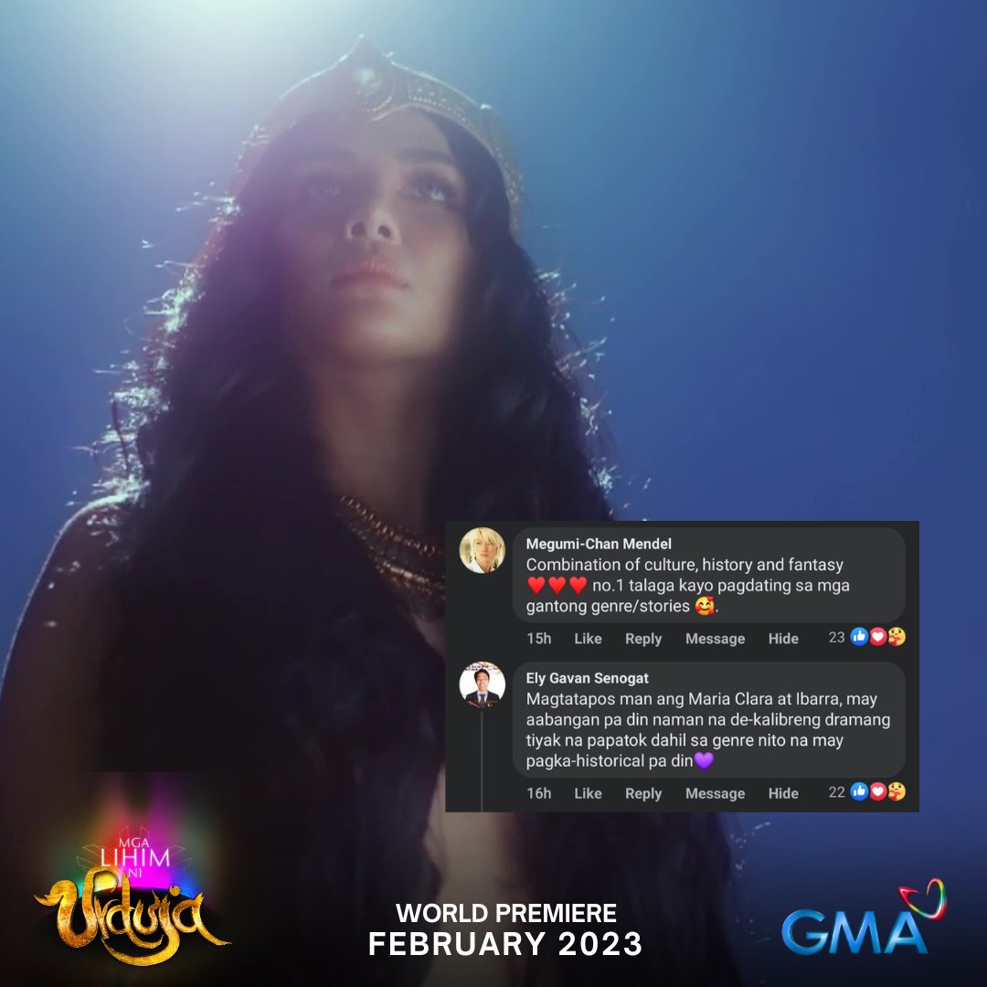 GMADrama's tweet photo. "Another out of the box concept from the Kapuso Network!" 🙌
Unang teaser pa lang, damang-dama na namin agad ang inyong suporta sa Primetime MEGASERYE ng 2023 na #MgaLihimNiUrduja! Maraming salamat, mga Kapuso! 😍❤️ https://t.co/MQy6vAH2HI